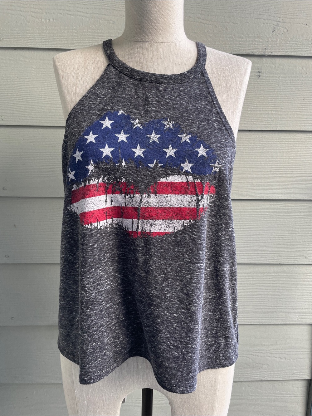 Grey Racerback Stars & Stripes Graphic Tank Top